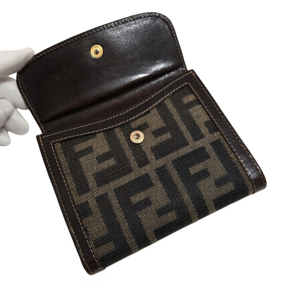 Fendi (Vintage) Zucca Canvas And Leather Bifold Wallet-Brown - Picture 10 of 11